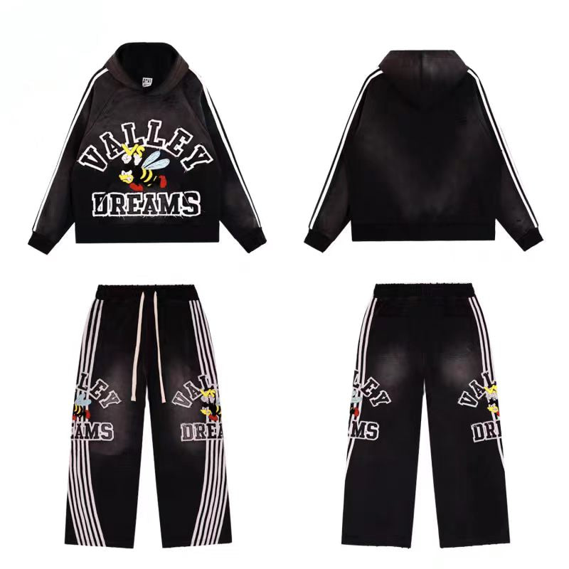 Vale Forever Vintage Bee Graphic Hoodie & Striped Sweatpants Set