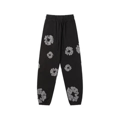 "Denim Tears" Black & Grey Floral Pattern Oversized Sweatpants